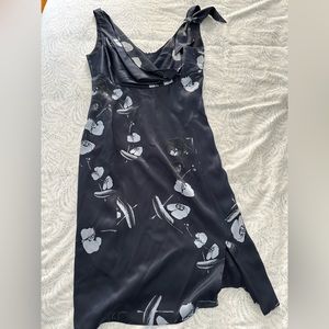 1716-Armani Collezioni Dark Blue Sleeveless Floral Print Dress